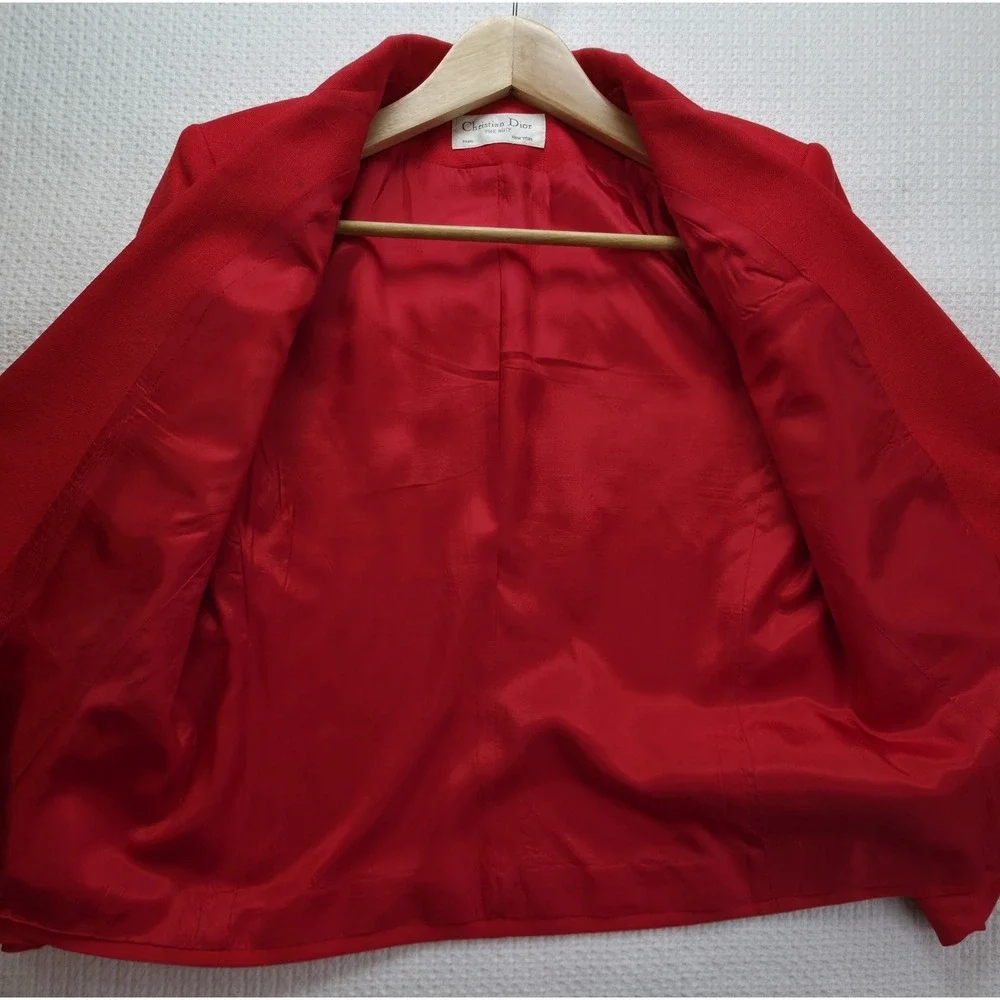 Christian Dior The Suit Women's 12 Red Rayon Blazer Skirt 2Pc Set Vintage
